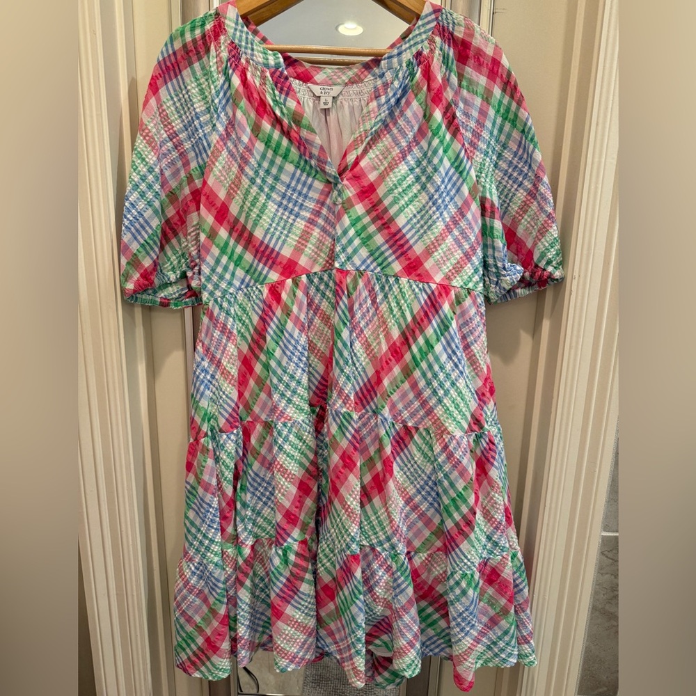 Colorful Plaid Seersucker Dress